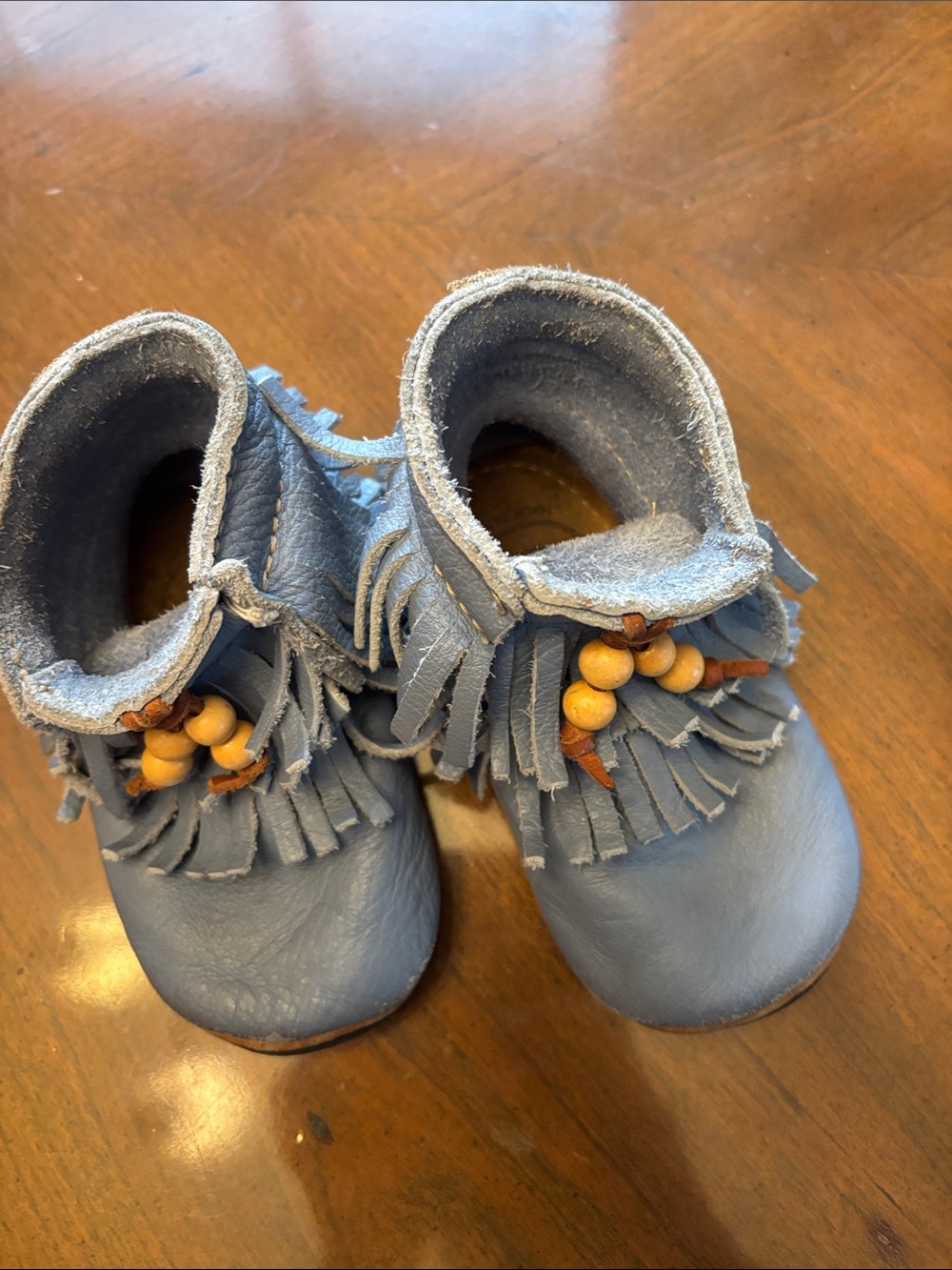 Duchess + Fox blue moccasin fringe booties